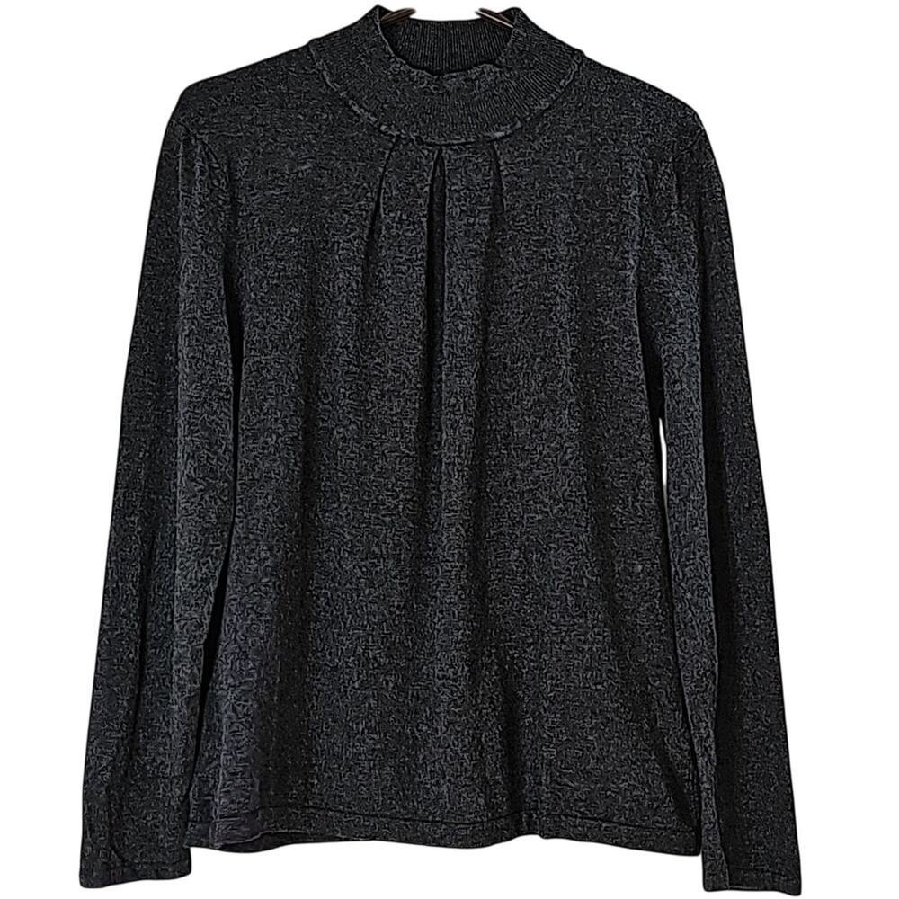 Womens Sz XL Heathered Gray Pleated Mock Turtleneck Investments Sweater